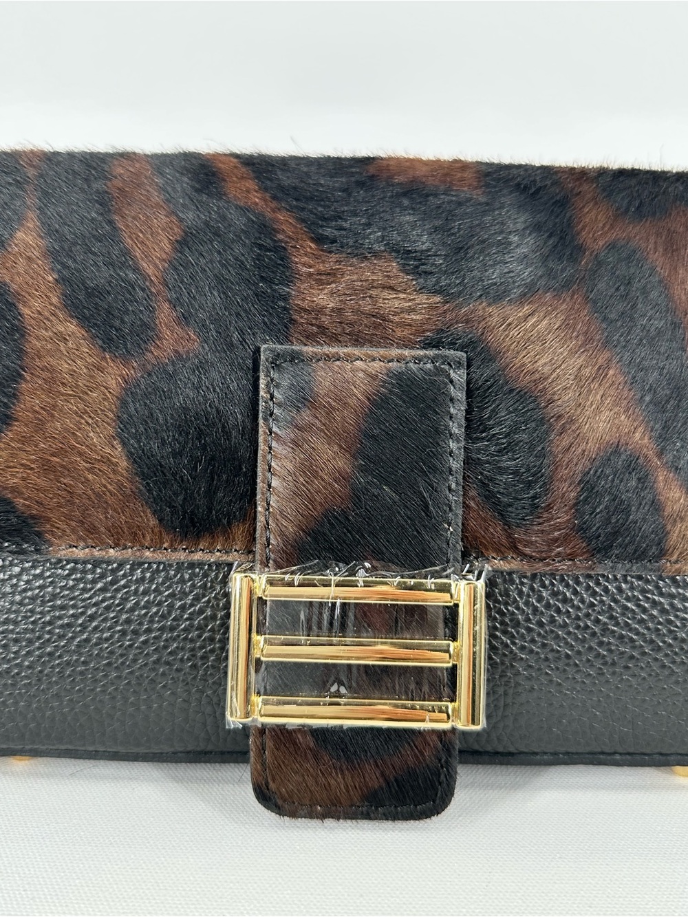 DIVINA FIRENZE Italian Leather Leopard Print Baguette Shoulder Bag Calf Hair NWT - Picture 9 of 15